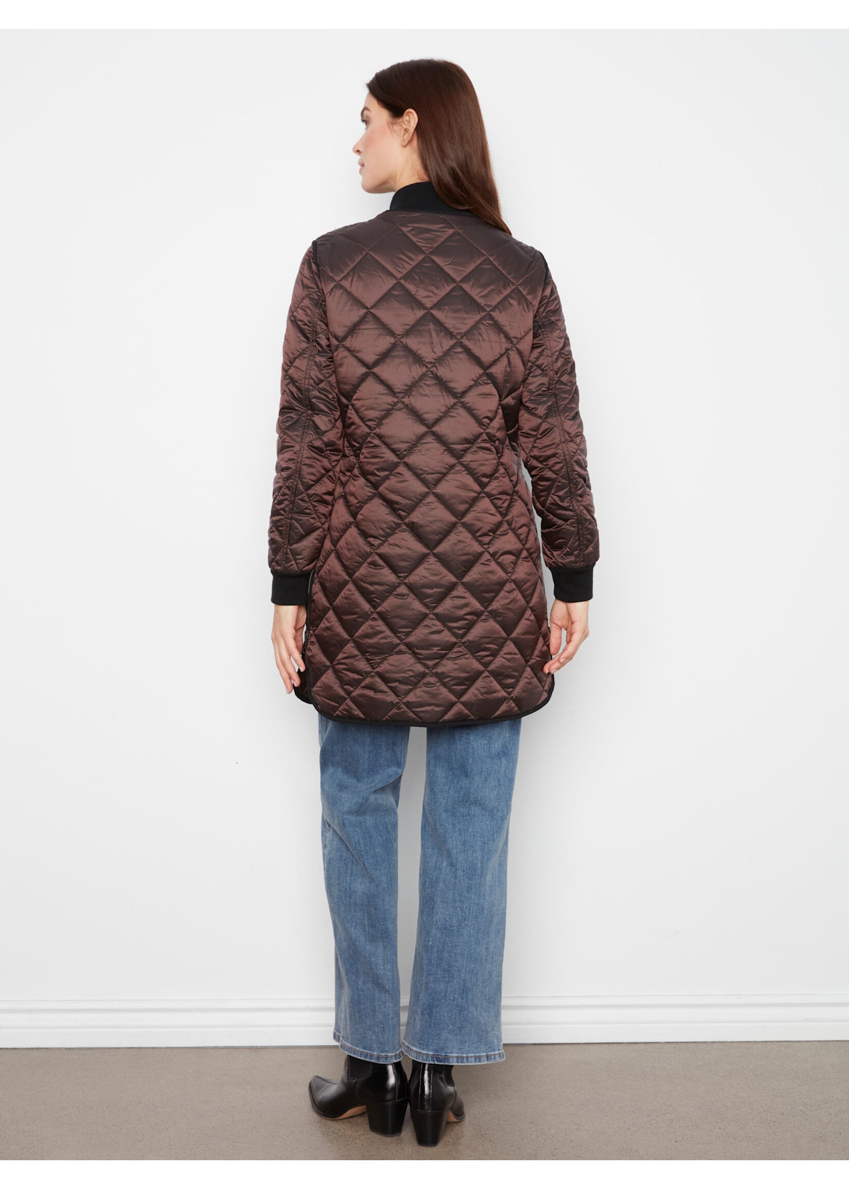 Charlie B Reversible Solid/Jacquard Quilted Puffer (Mocha)