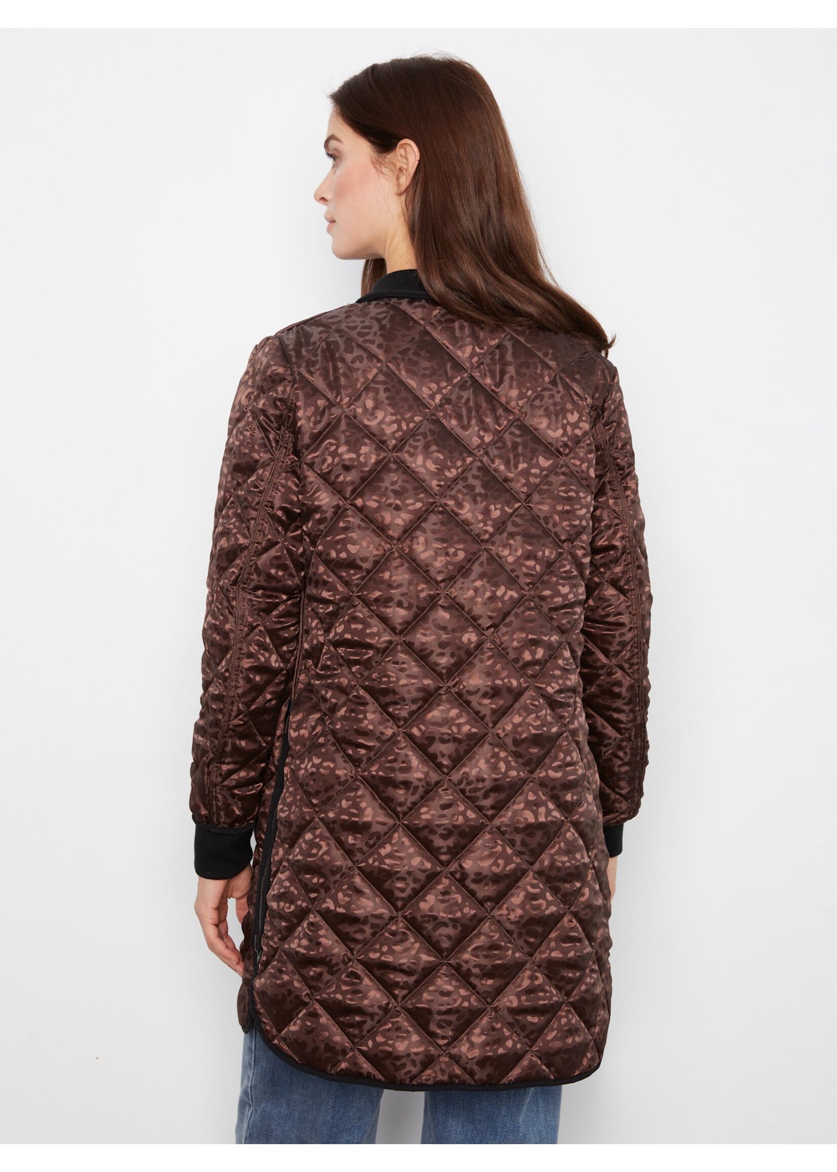 Charlie B Reversible Solid/Jacquard Quilted Puffer (Mocha)