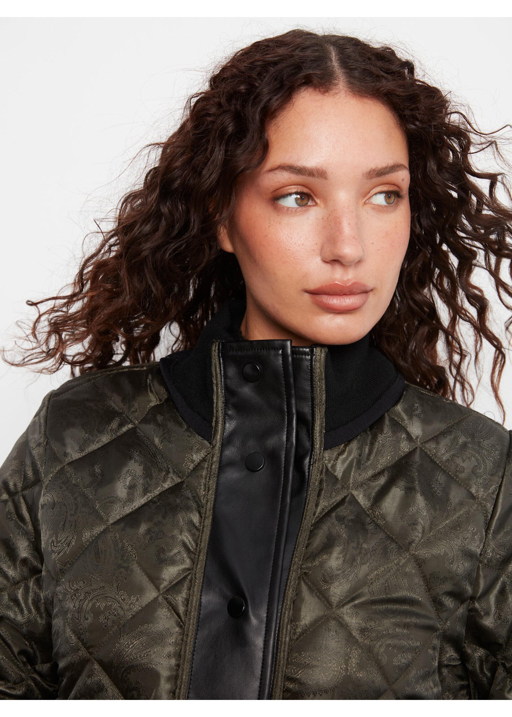 Charlie B Reversible Solid/Jacquard Quilted Puffer (Mocha)