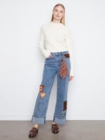 Charlie B Cuffed Pant W/Patches & Studs (Med Blue)