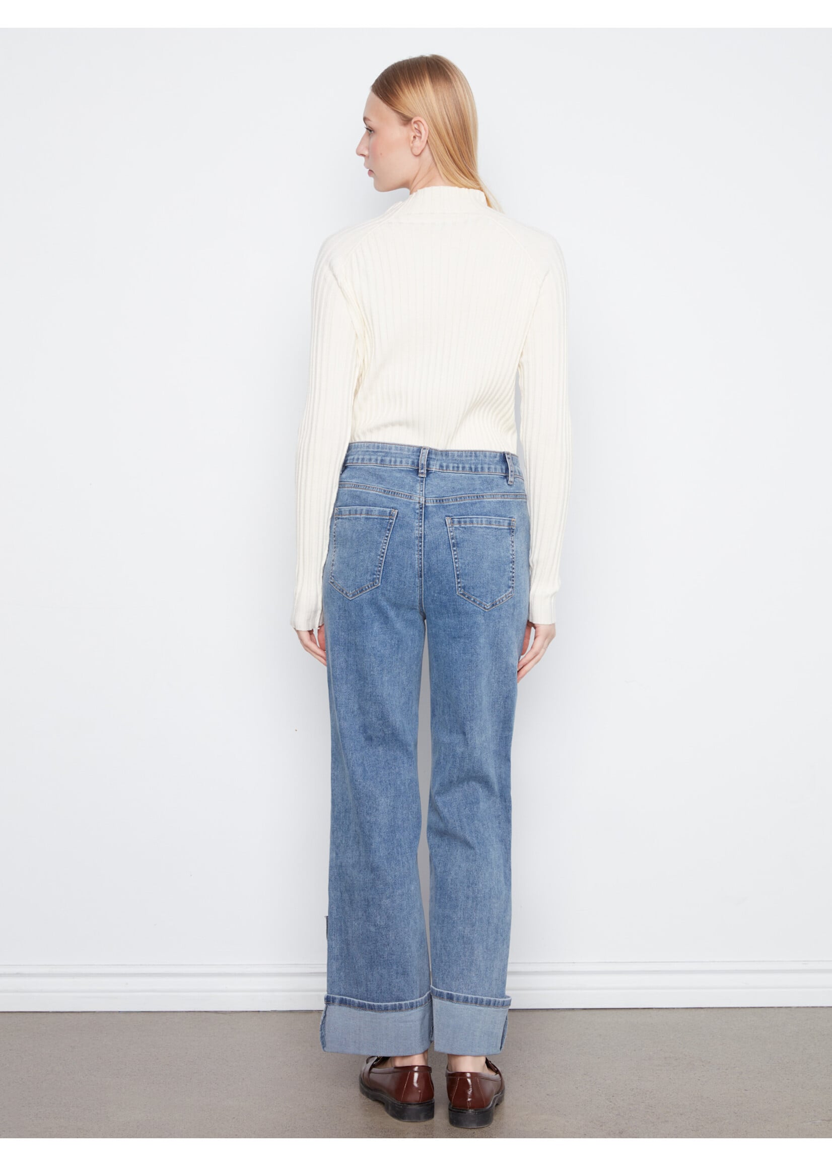 Charlie B Cuffed Pant W/Patches & Studs (Med Blue)