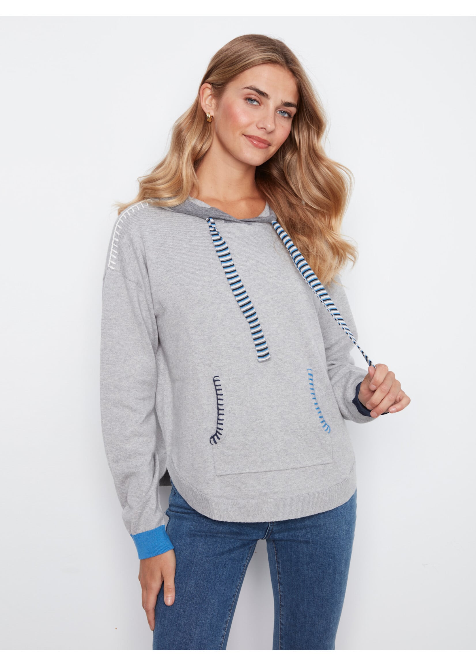Charlie B Hooded Sweater W/Contrast (H-Grey)