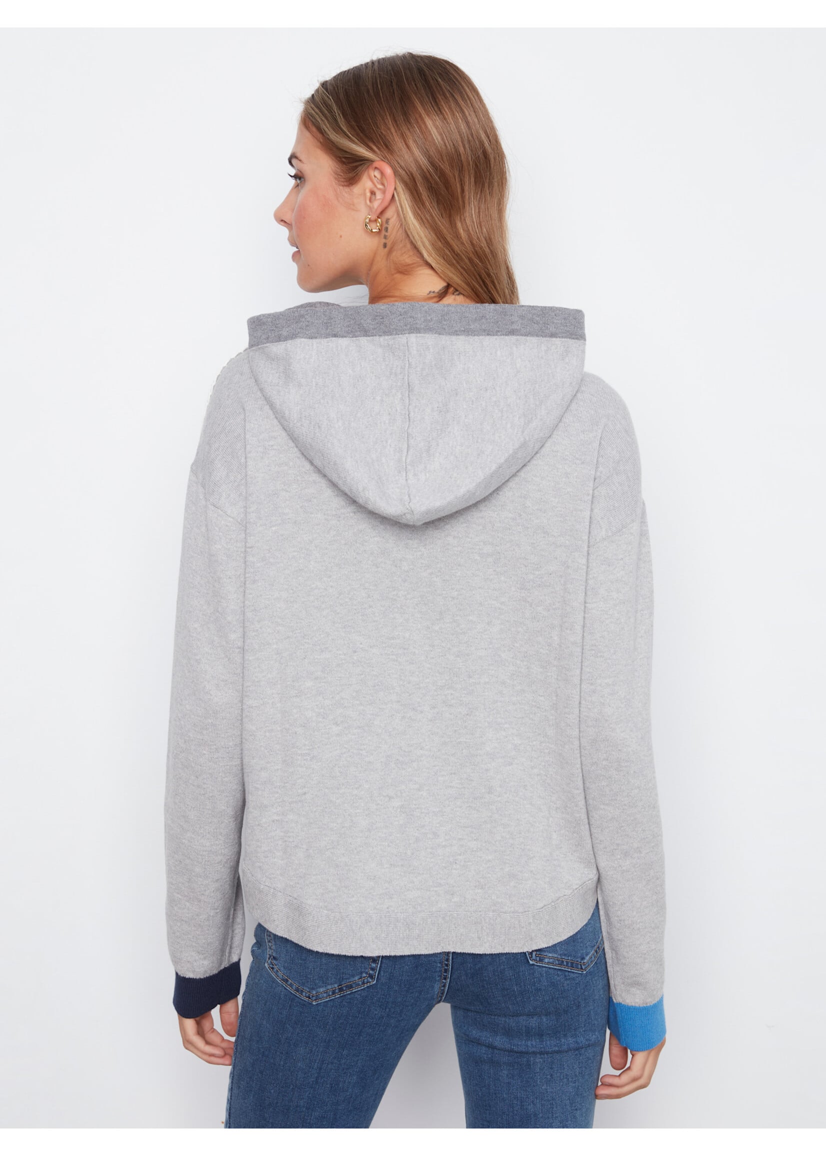Charlie B Hooded Sweater W/Contrast (H-Grey)