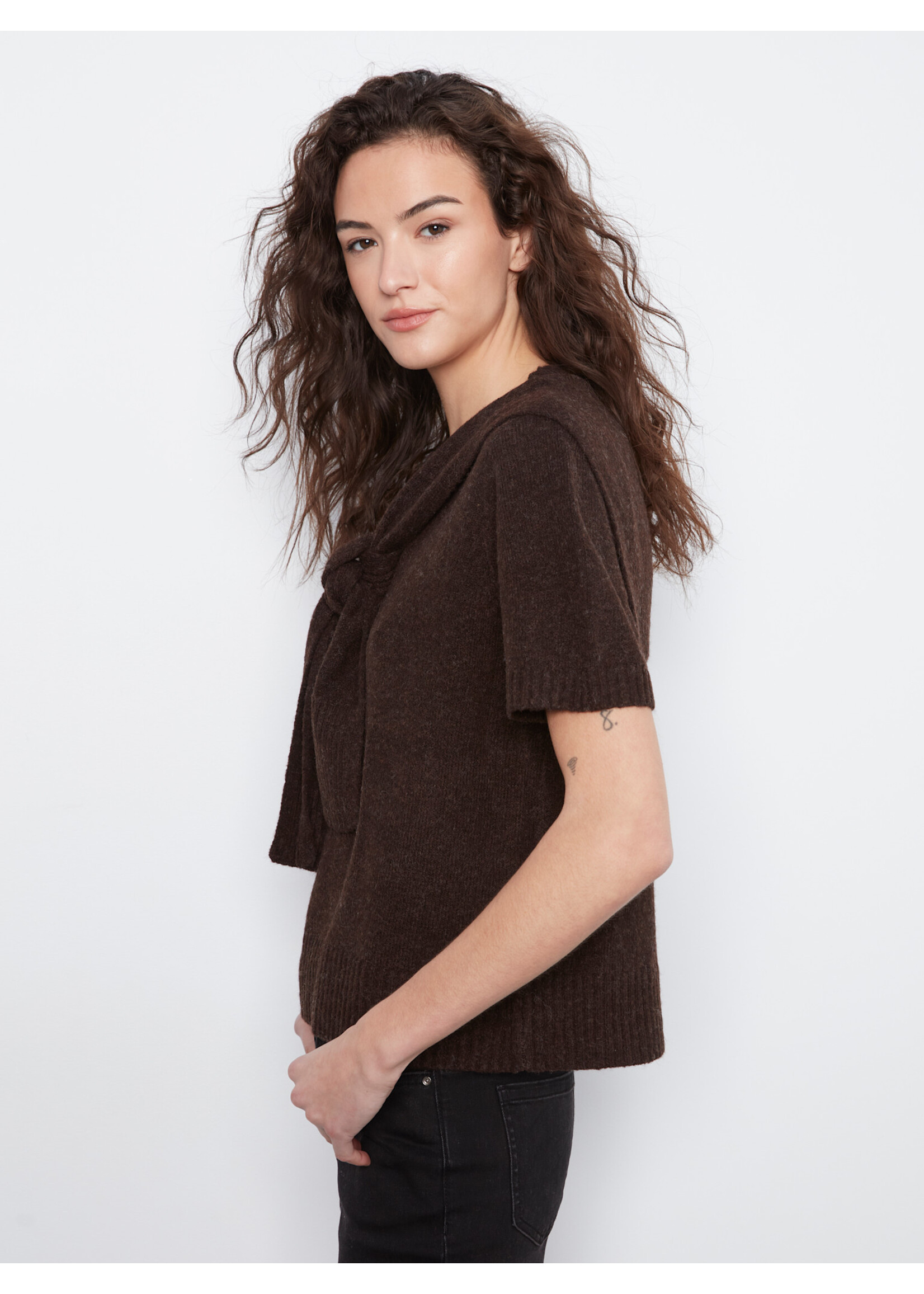 Charlie B Crew Neck Sweater w/Sleeve Detail (Coffee)