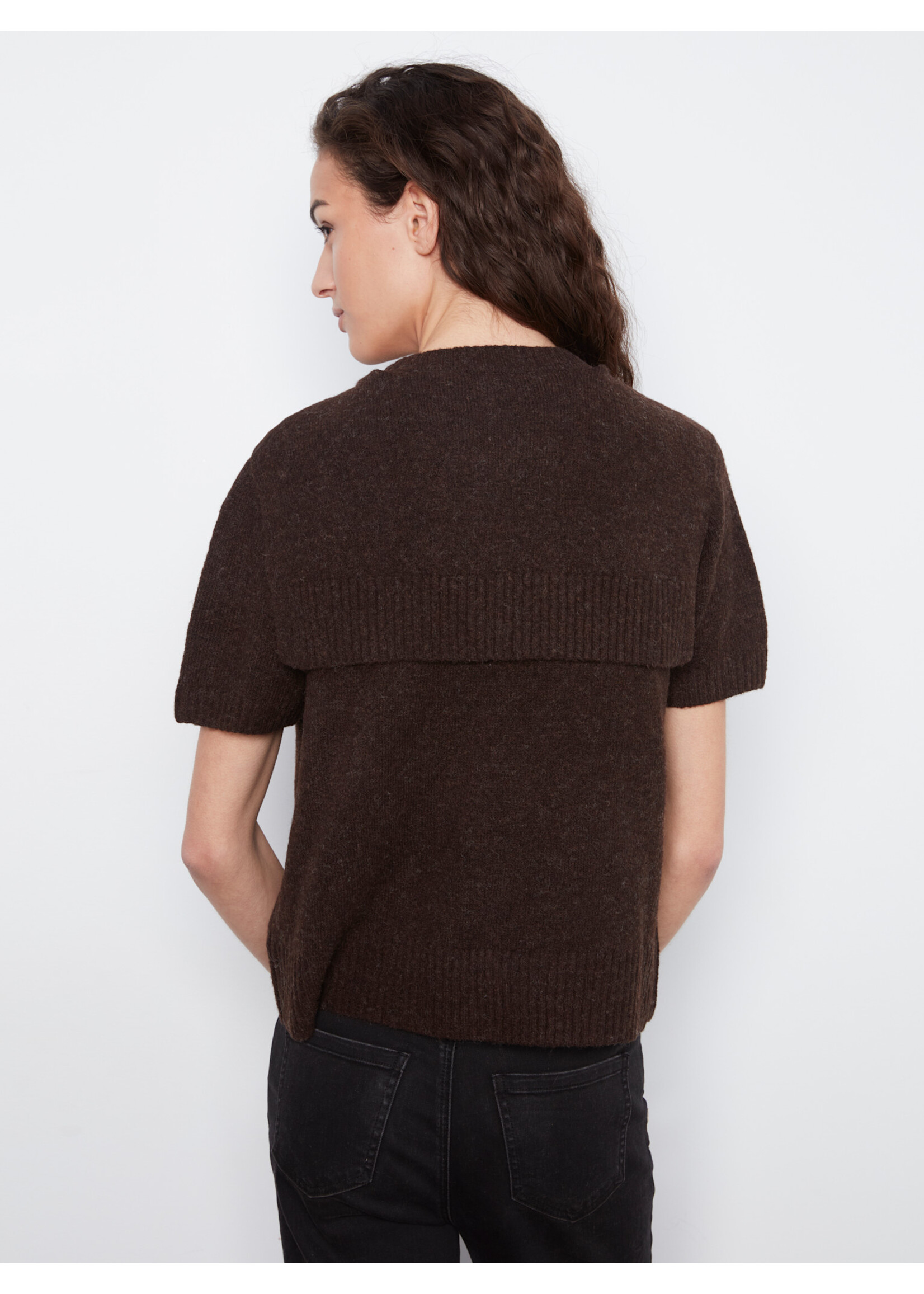 Charlie B Crew Neck Sweater w/Sleeve Detail (Coffee)