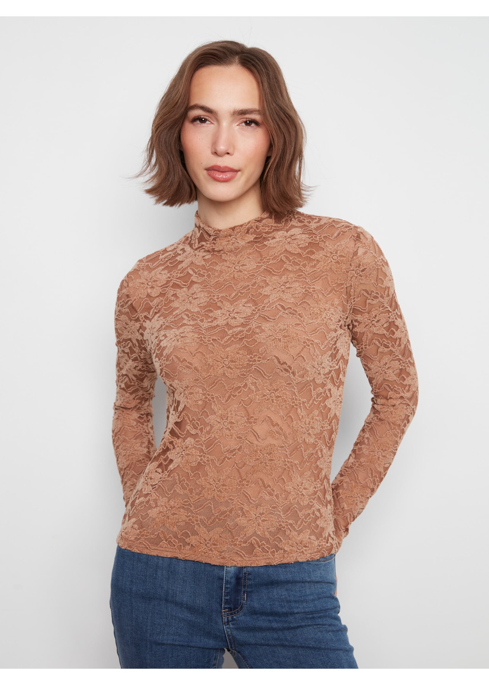Charlie B Mock Neck Lace (Truffle)