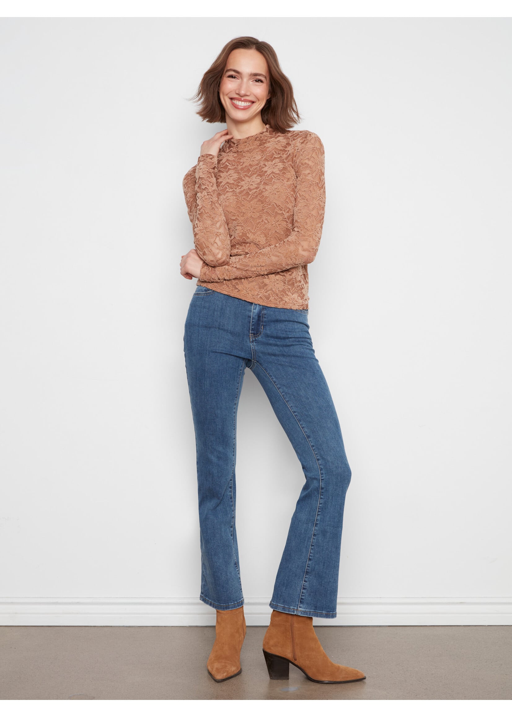 Charlie B Mock Neck Lace (Truffle)
