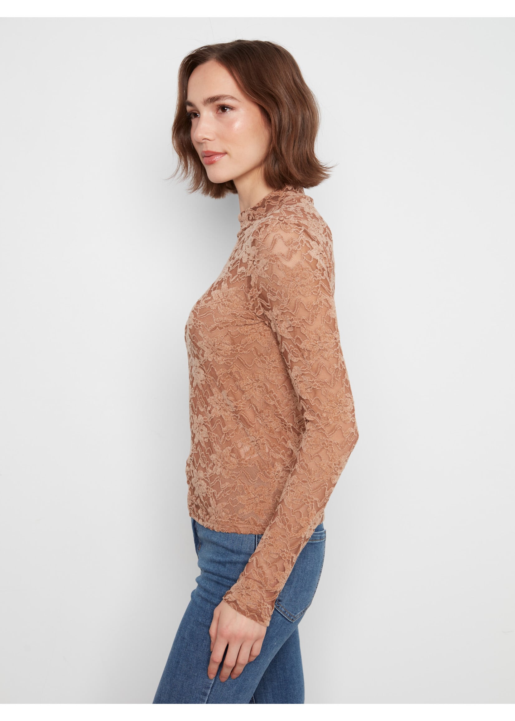 Charlie B Mock Neck Lace (Truffle)