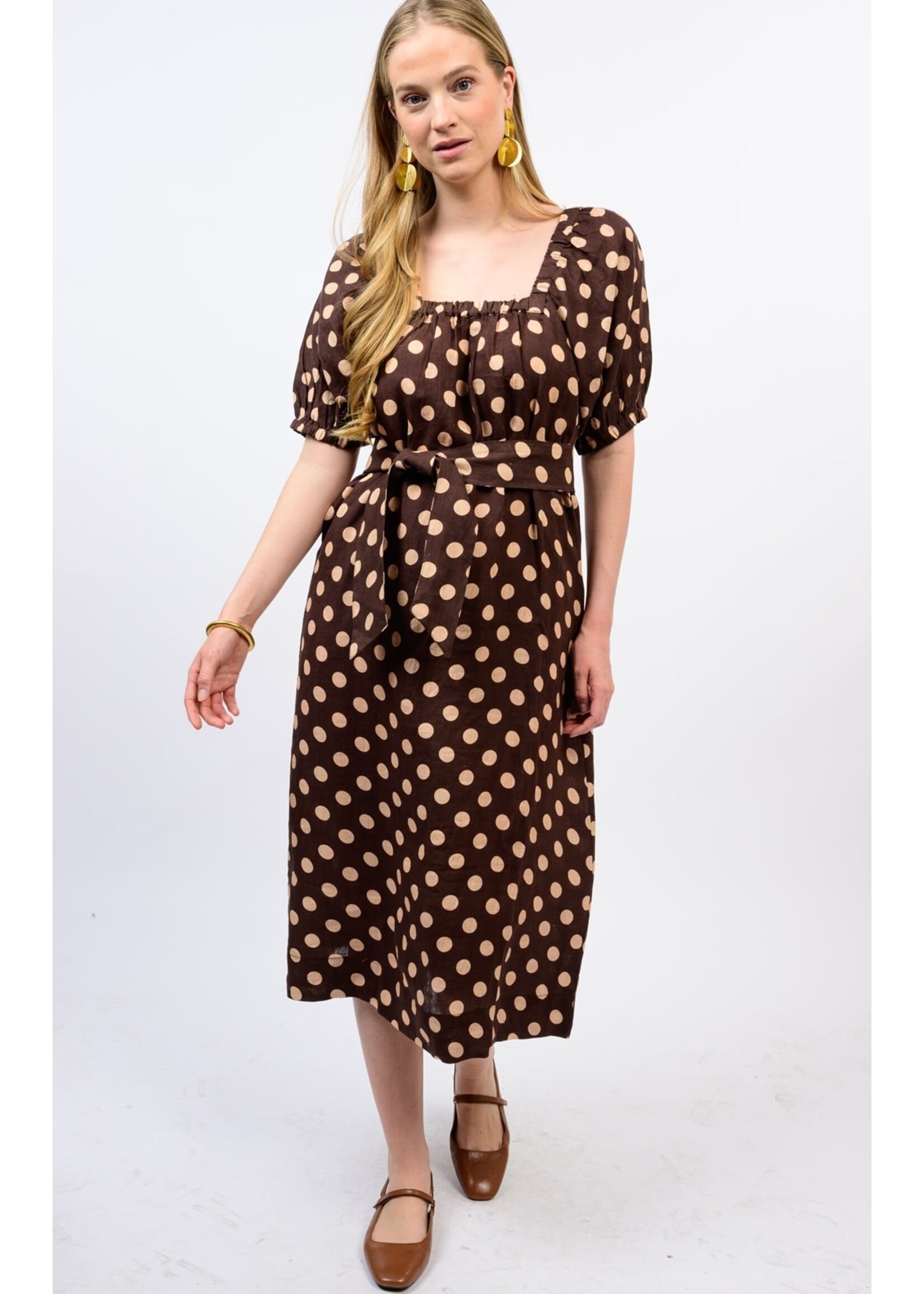 Uncle Frank Dot Linen Dress (Brown)