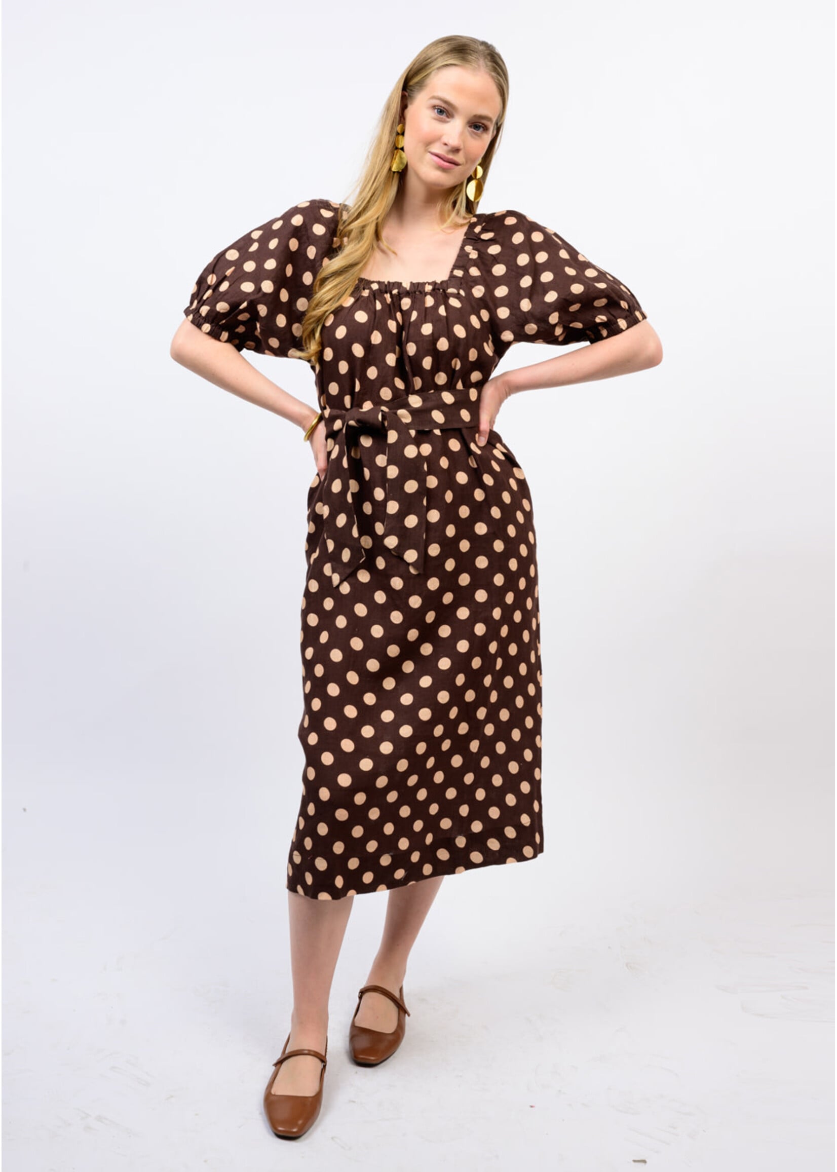 Uncle Frank Dot Linen Dress (Brown)