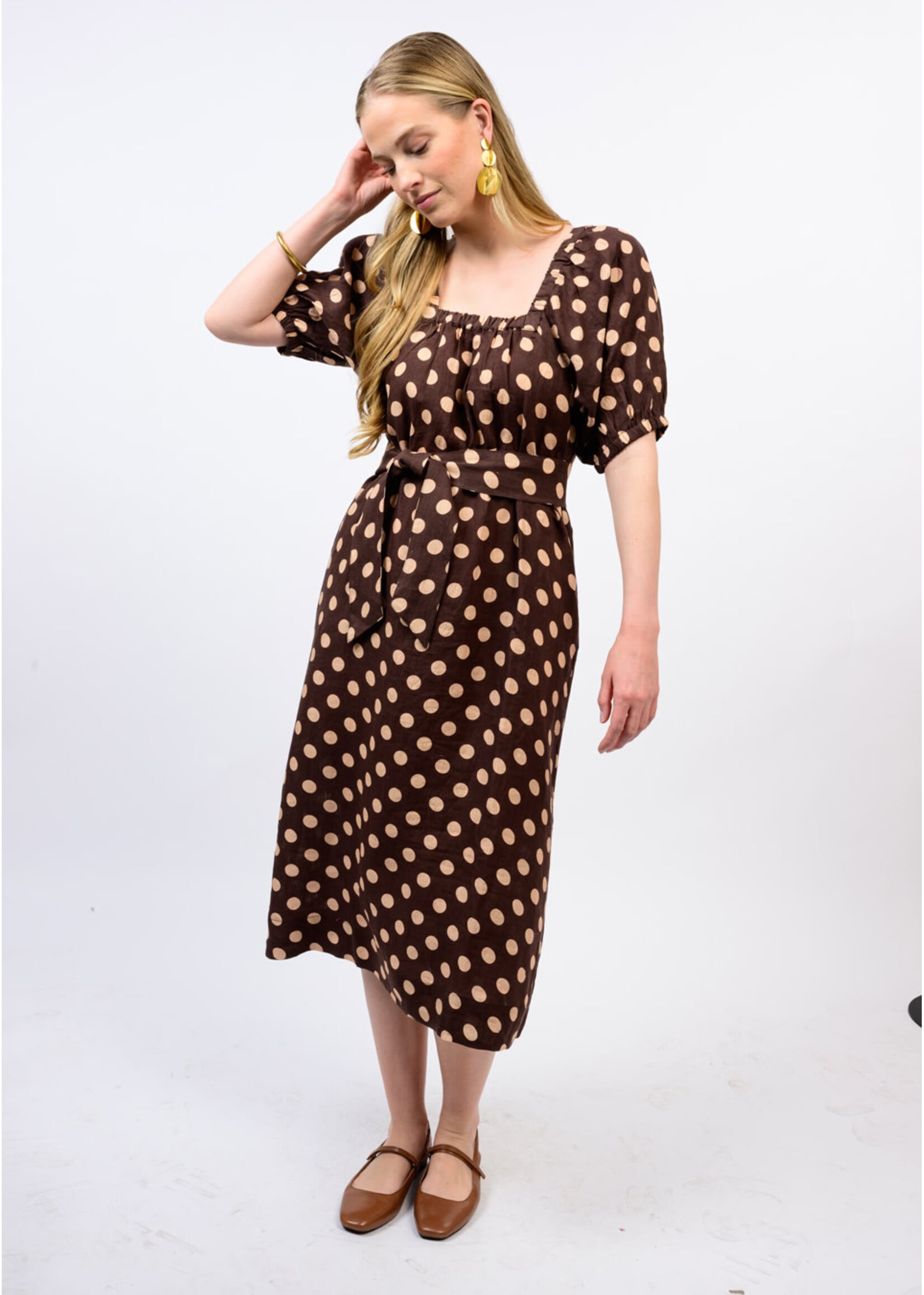 Uncle Frank Dot Linen Dress (Brown)