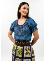 Ivy Jane Denim Ruffled Neck Top (Indigo)