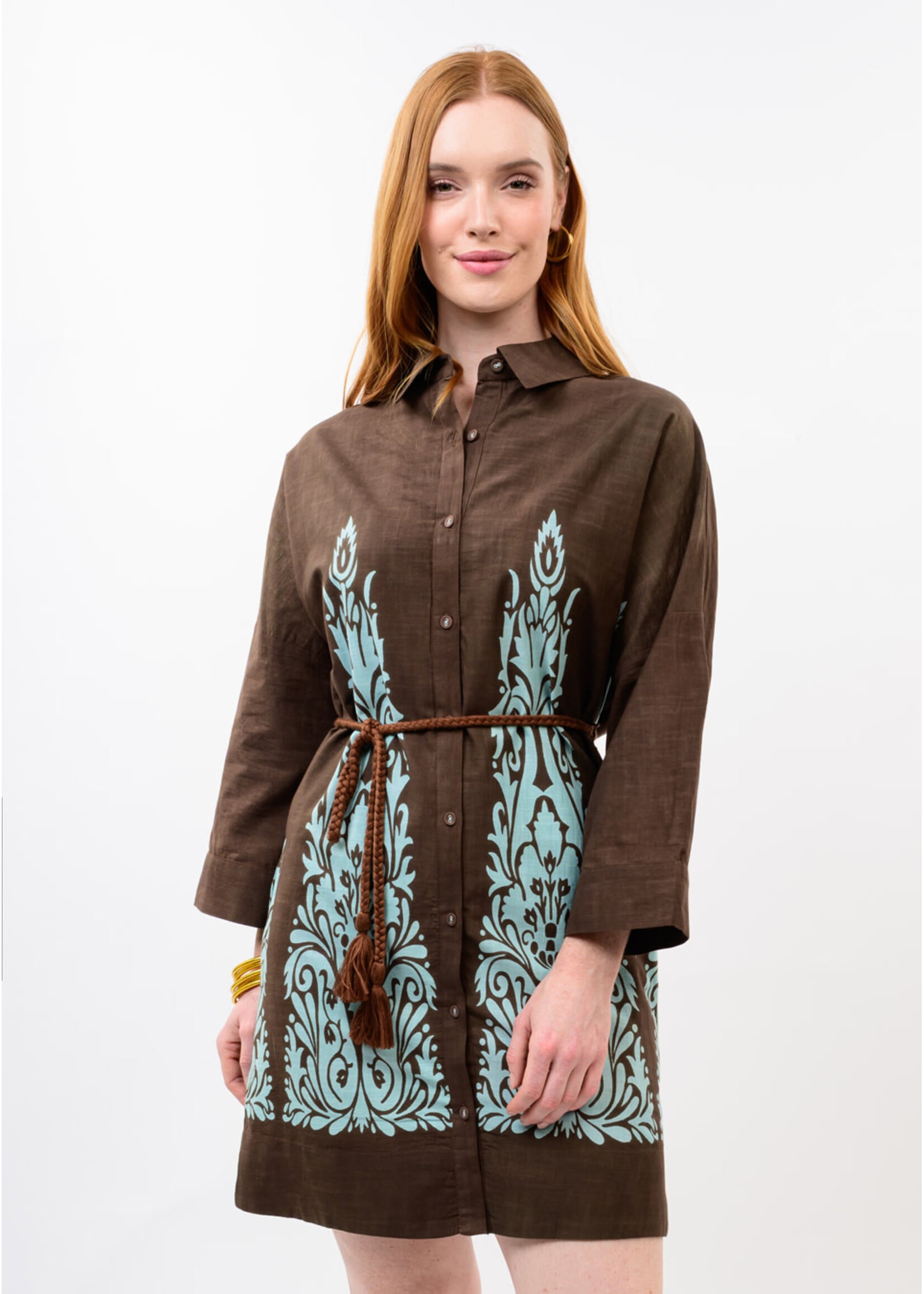 Uncle Frank Border Print Shift Dress (Chestnut)