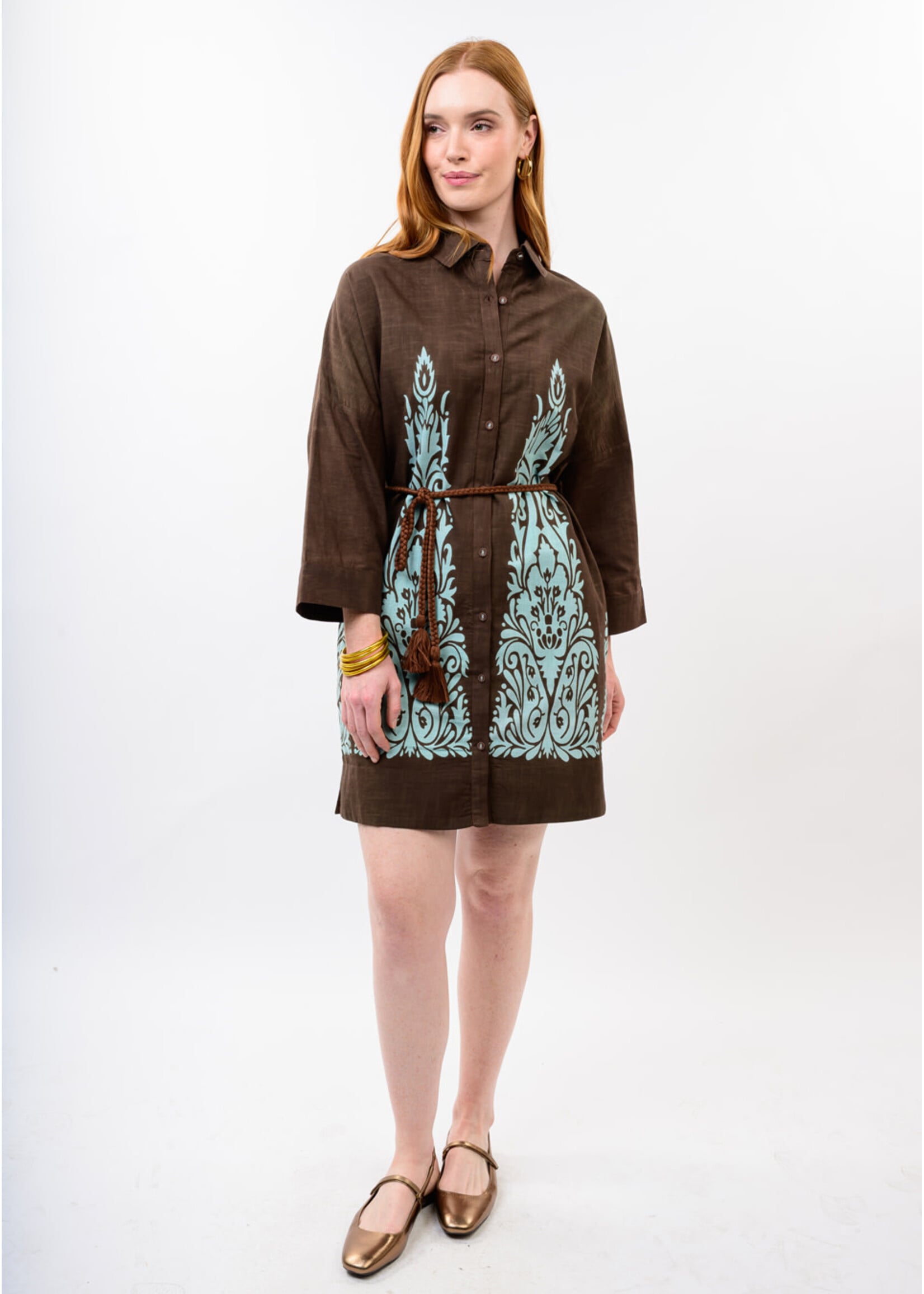 Uncle Frank Border Print Shift Dress (Chestnut)