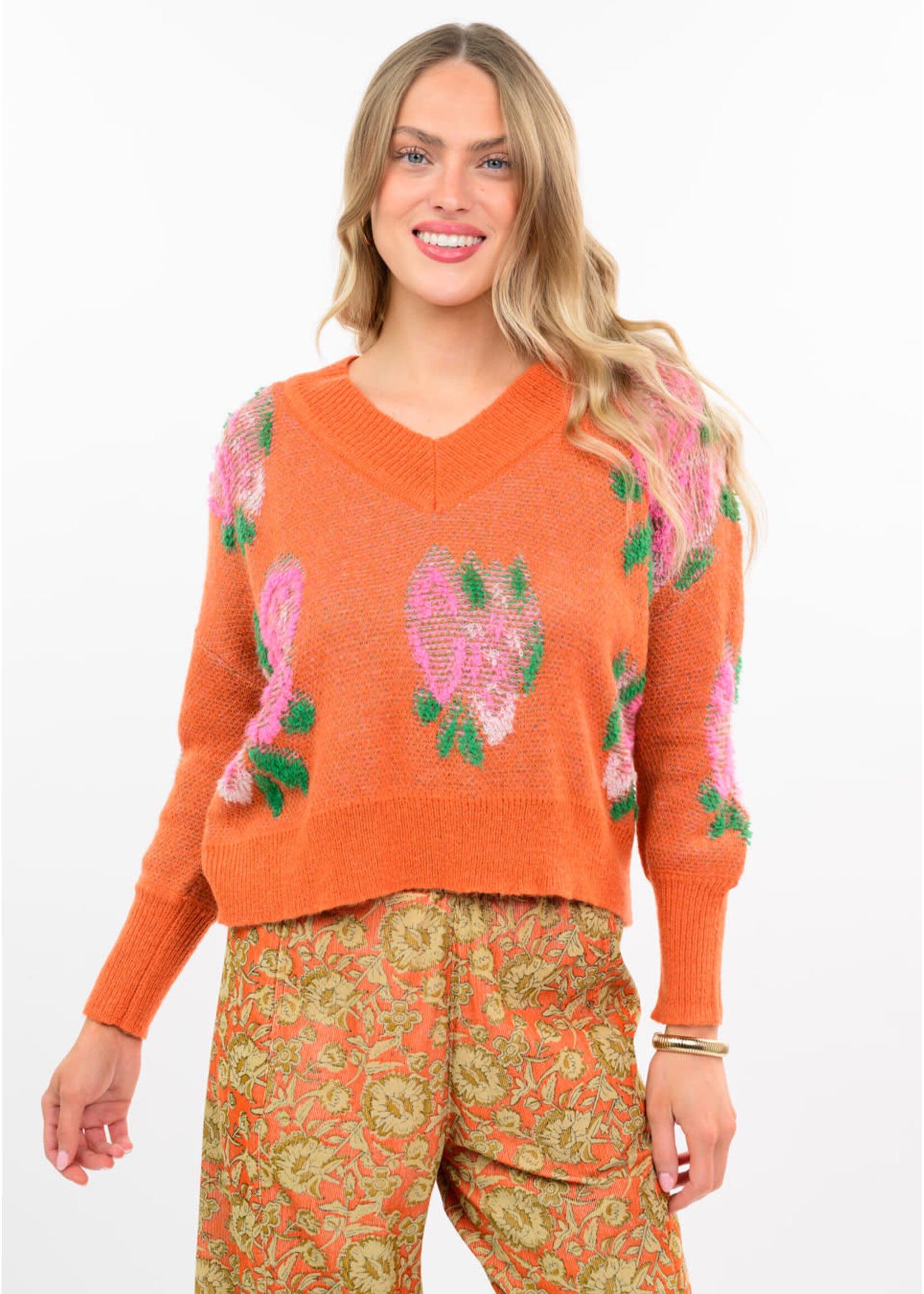 Ivy Jane 3D Floral Sweater (Tangerine)
