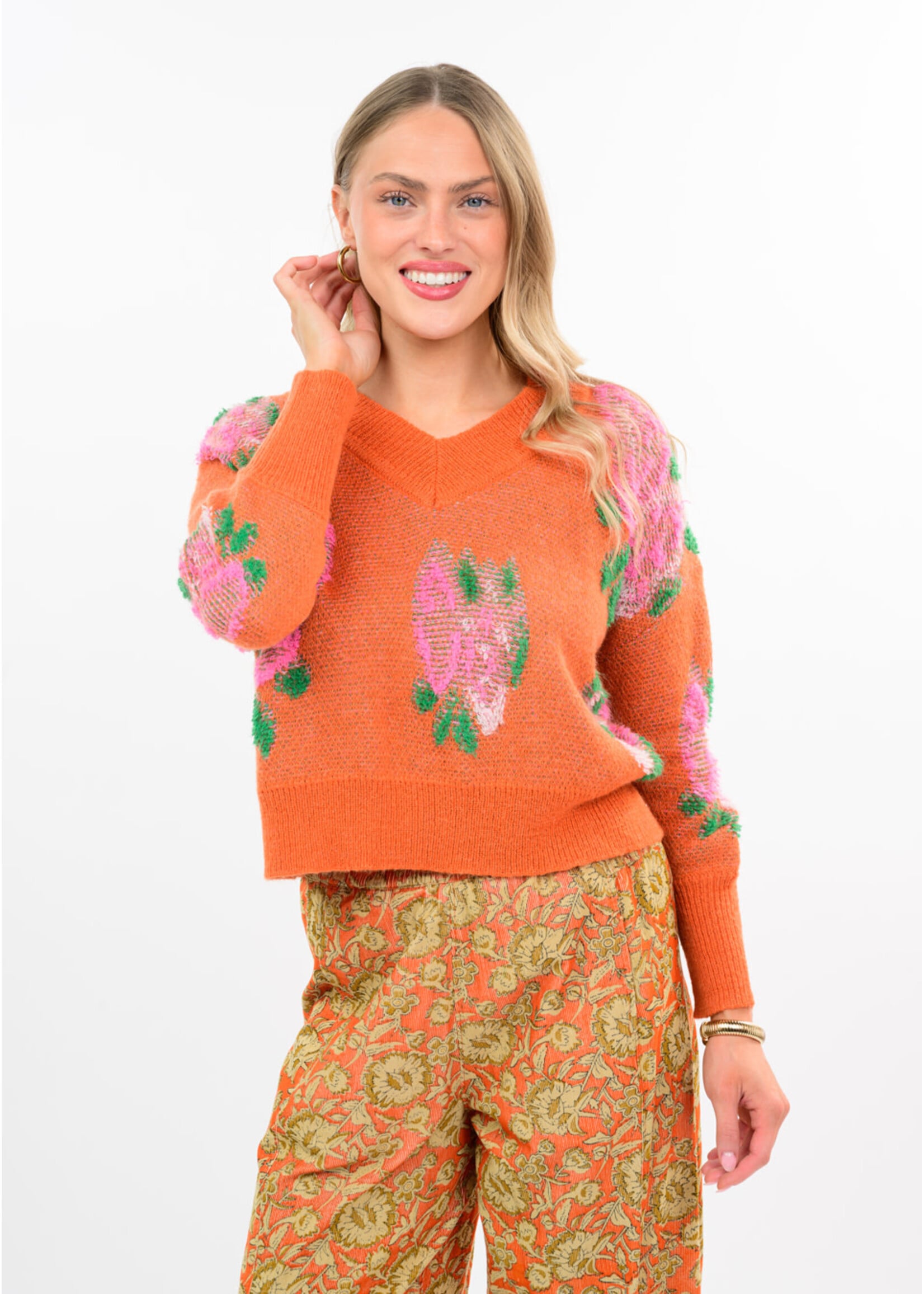 Ivy Jane 3D Floral Sweater (Tangerine)