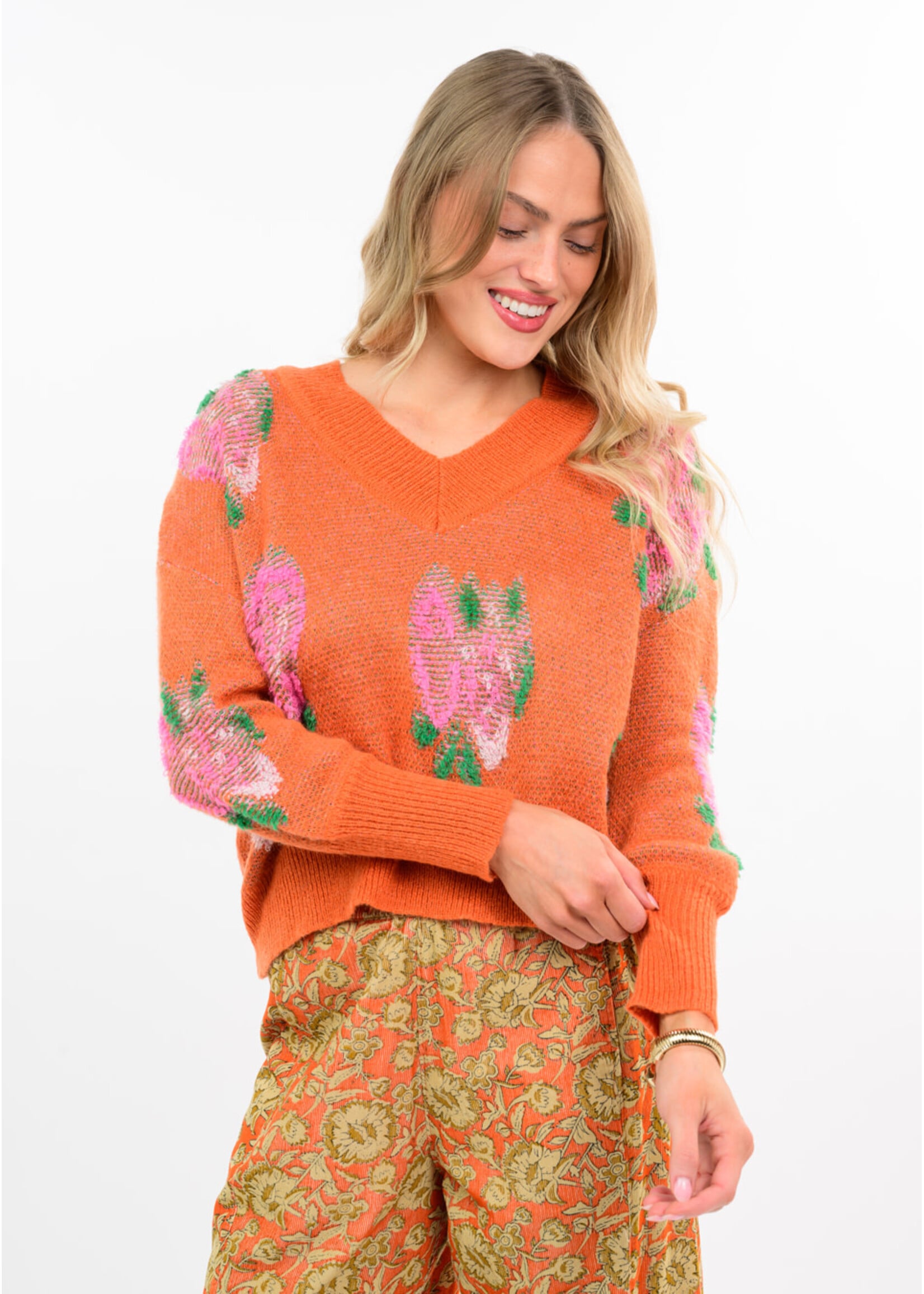 Ivy Jane 3D Floral Sweater (Tangerine)