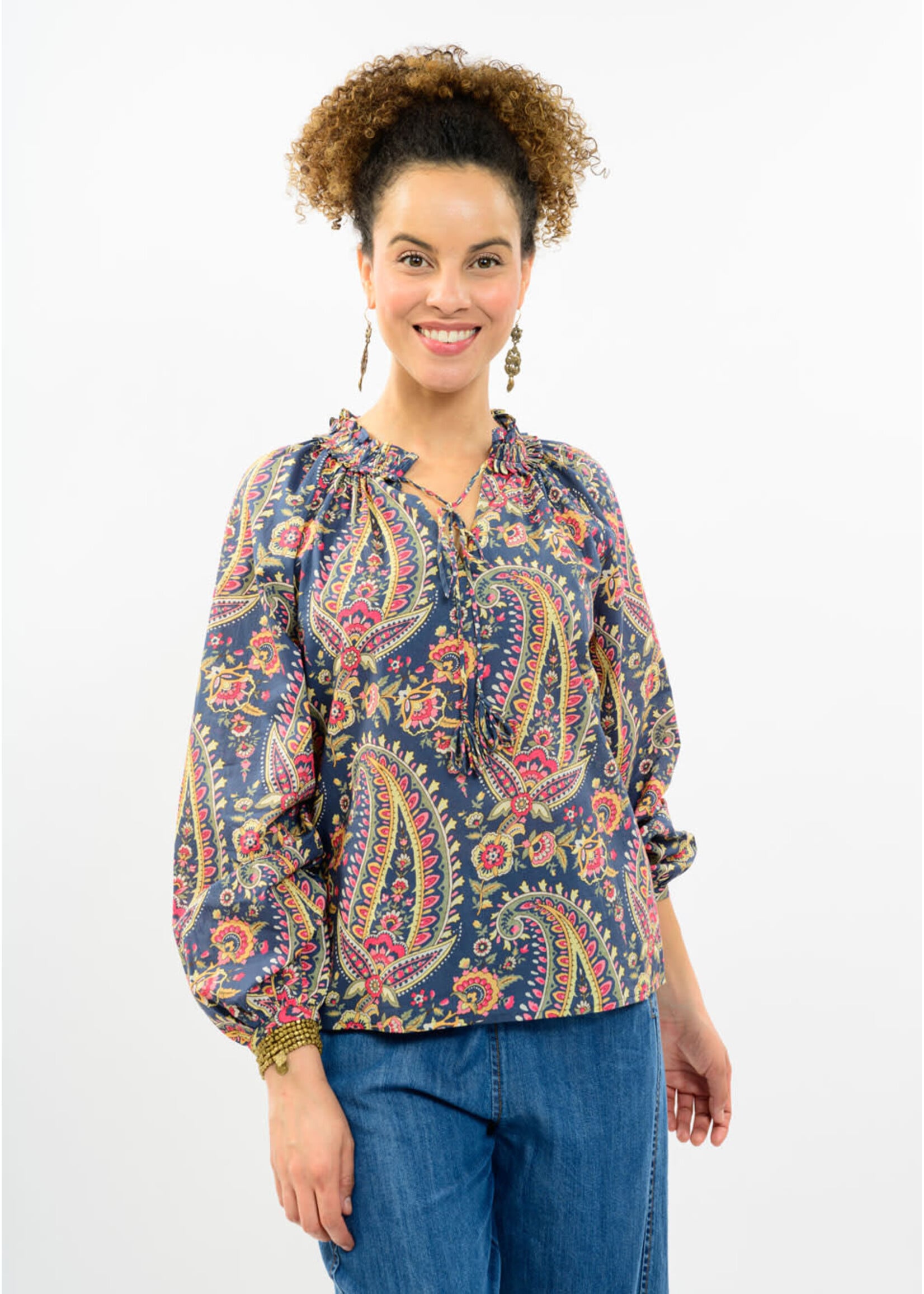 Ivy Jane Top With Loop And Tassels (Blue Floral)