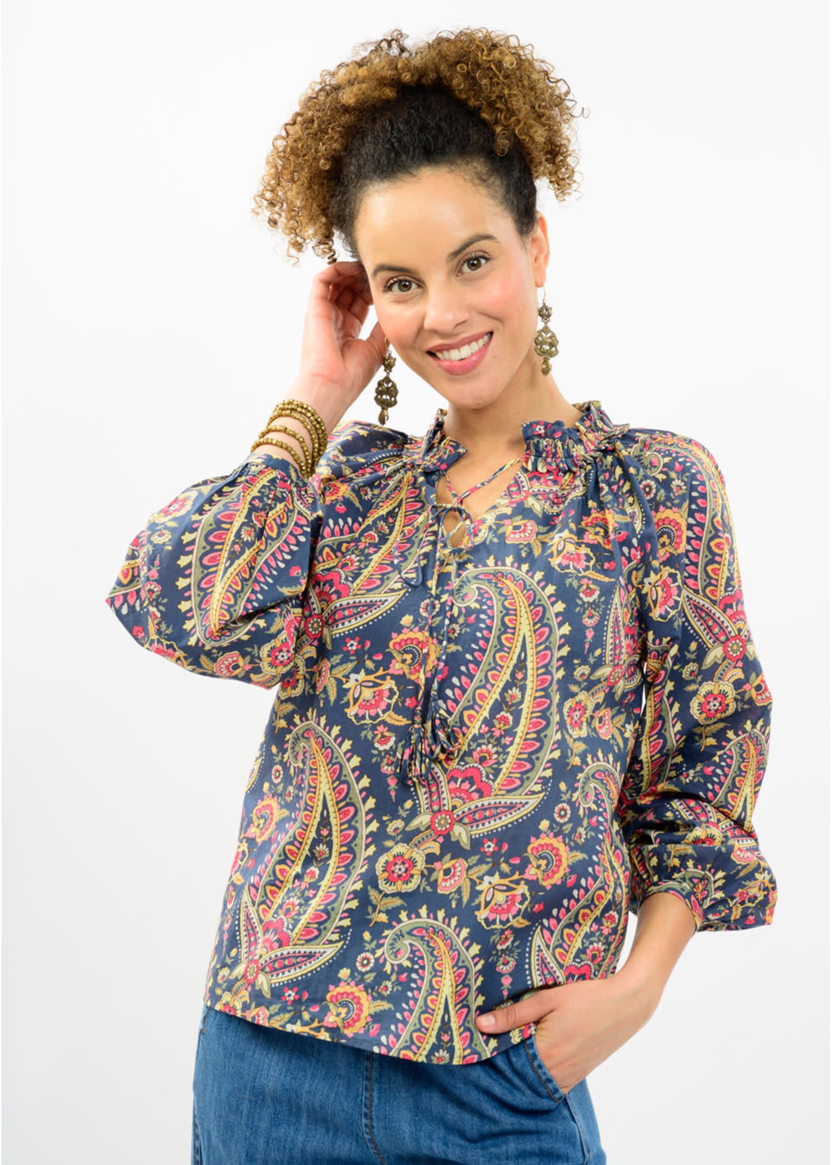 Ivy Jane Top With Loop And Tassels (Blue Floral)