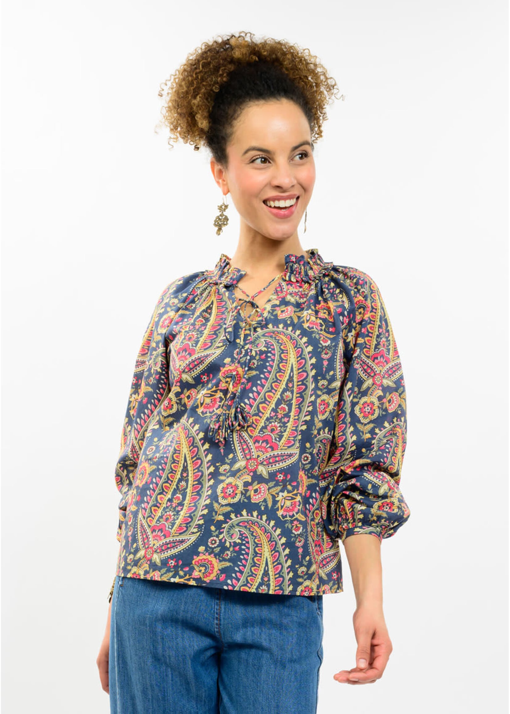 Ivy Jane Top With Loop And Tassels (Blue Floral)