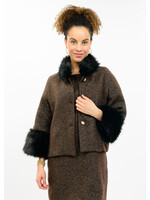 Ivy Jane Sparkle Tweed Fur Trim Jacket (Black)
