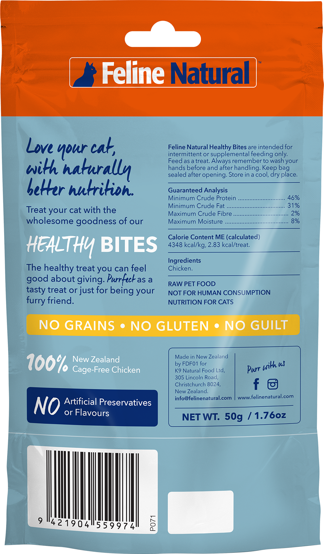 K9 Naturals Healthy Natural Chicken Cat Bites 50g