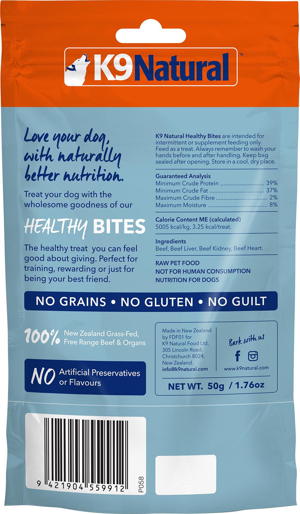 K9 Naturals Healthy Beef Dog Bites 50g