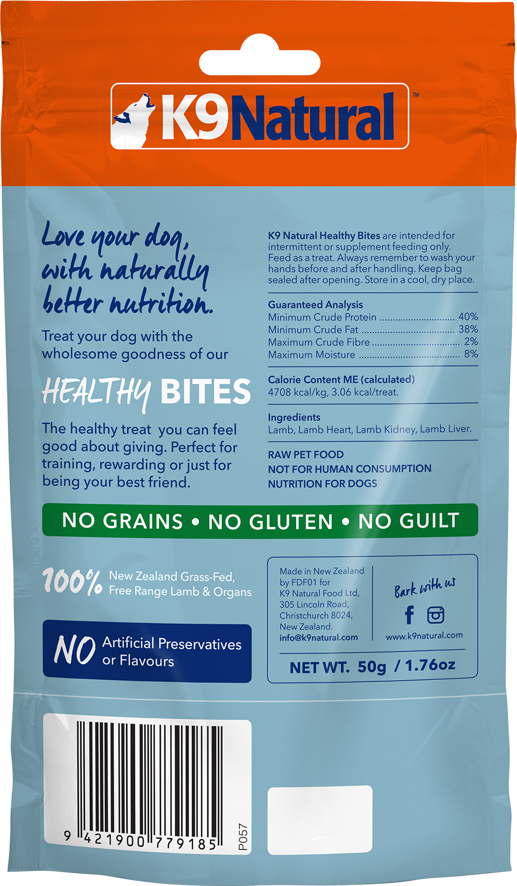 K9 Naturals Healthy Lamb Dog Bites 50g