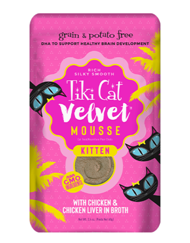 Tiki Cat Velvet Mousse - Kitten Chicken & Chicken Liver in broth 2.8oz