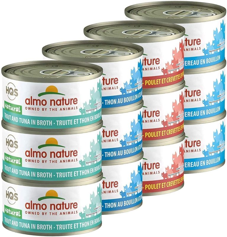 Almo Nature Hqs Variety Pack Tuna/Chicken/Mackerel/Shrimp/Trout - 2 Packs Of 12X70Gr