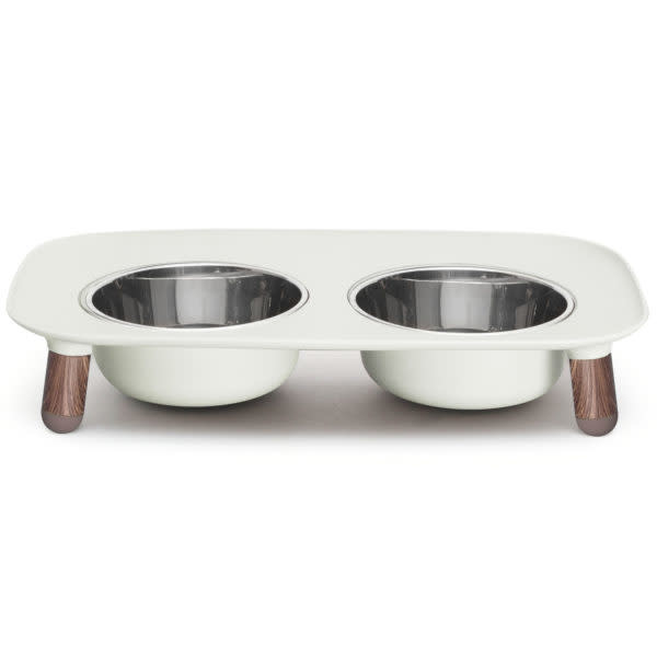 Messy Mutts Messy Mutts Elevated Double Bowls Grey, Faux-Wood Legs