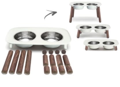Messy Mutts Messy Mutts Elevated Double Bowls Grey, Faux-Wood Legs
