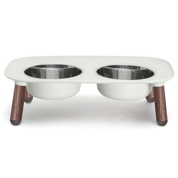 Messy Mutts Messy Mutts Elevated Double Bowls Grey, Faux-Wood Legs