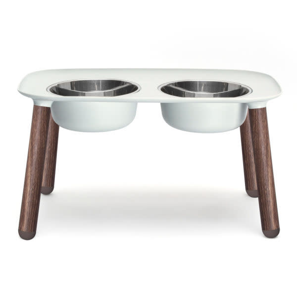 Messy Mutts Messy Mutts Elevated Double Bowls Grey, Faux-Wood Legs