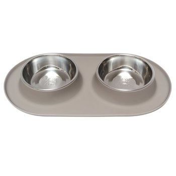 Messy Mutts Double Silicone Dog Feeder with Stainless Bowls, Medium, Grey