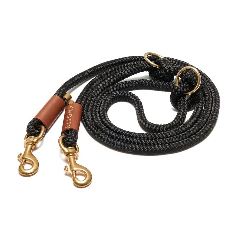 Knotty Pets Copy of Rope Leash Hands Free Triple Black - Brass 6ft