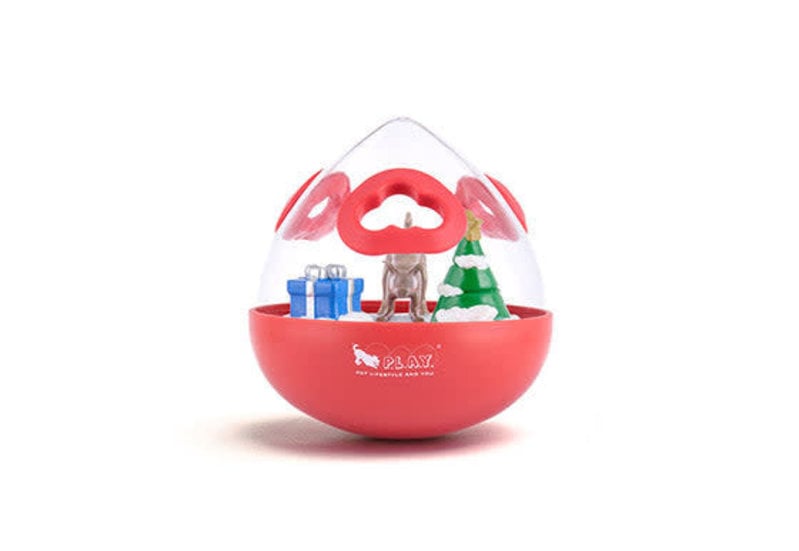 PLAY Wobble Ball 2.0 Enrichment Treat Toy - Red, Holiday Edition