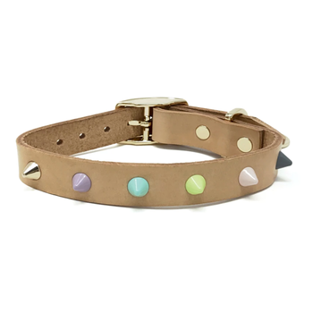 Nice Digs Smooth Spike Leather Dog Collar Pastel Party Tan