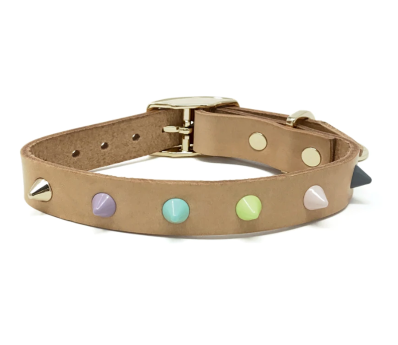 Nice Digs Smooth Spike Leather Dog Collar Pastel Party Tan