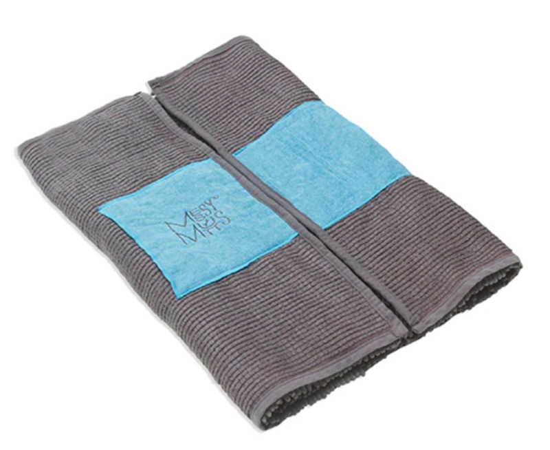 Messy Mutts Microfiber Drying Mat and Towel with Hand Pockets Light Grey
