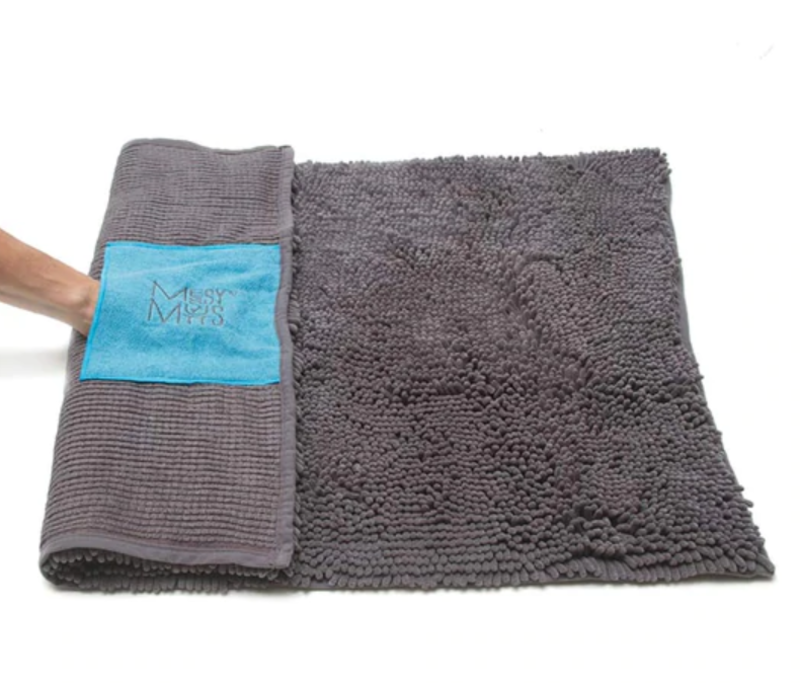 Messy Mutts Microfiber Drying Mat and Towel with Hand Pockets Cool Grey