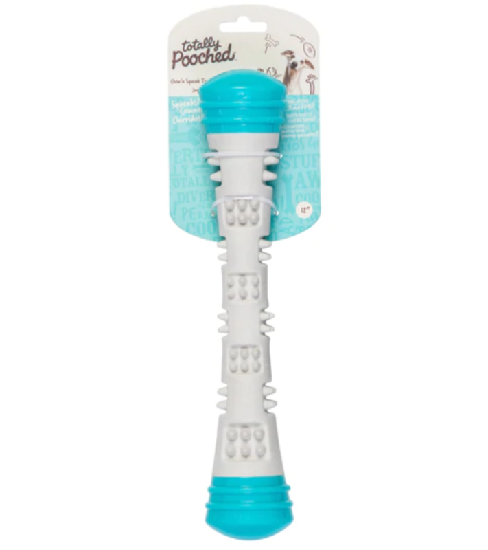 Messy Mutts Totally Pooched Chew n' Squeak Rubber Dog Toy Stick 12" Teal