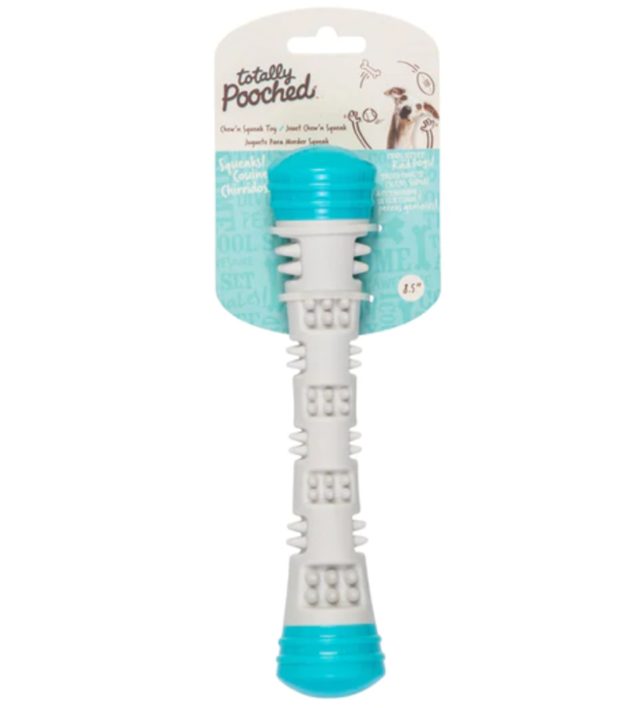 Messy Mutts Copy of Totally Pooched Chew n' Squeak Rubber Dog Toy Stick 12" Teal