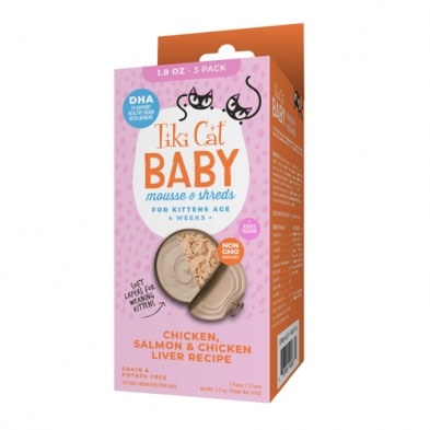Tiki Cat Baby Kitten Mousse Shreds Chicken & Salmon 3 x 1.9 Oz