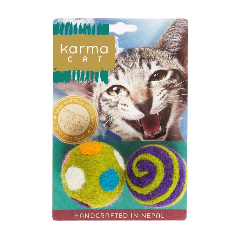 Dharma Dog Karma Cat Wool Felt 1.5" Balls - Multicolored Set of 2