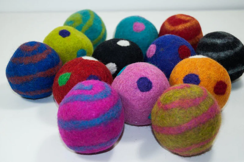 Dharma Dog Karma Cat Wool Felt 1.5" Balls - Multicolored Set of 2