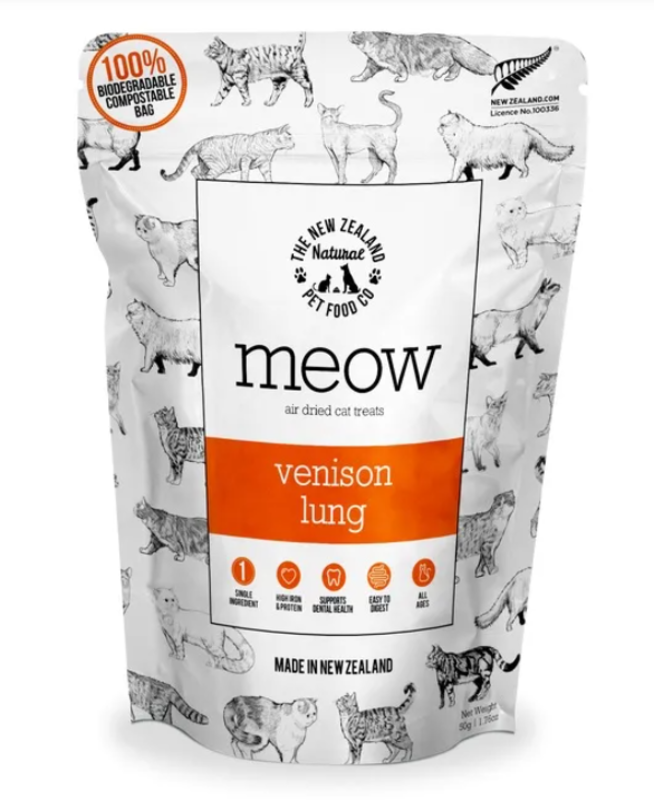 The New Zealand Natural Pet co. Meow Air-Dried Venison Lung 1.76oz/50g