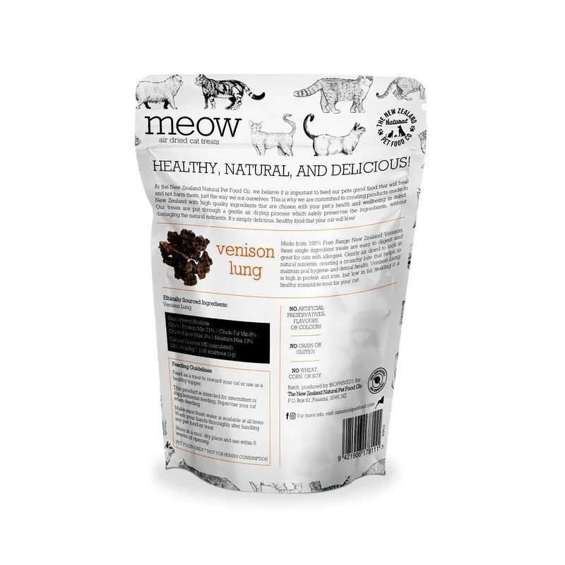The New Zealand Natural Pet co. Meow Air-Dried Venison Lung 1.76oz/50g