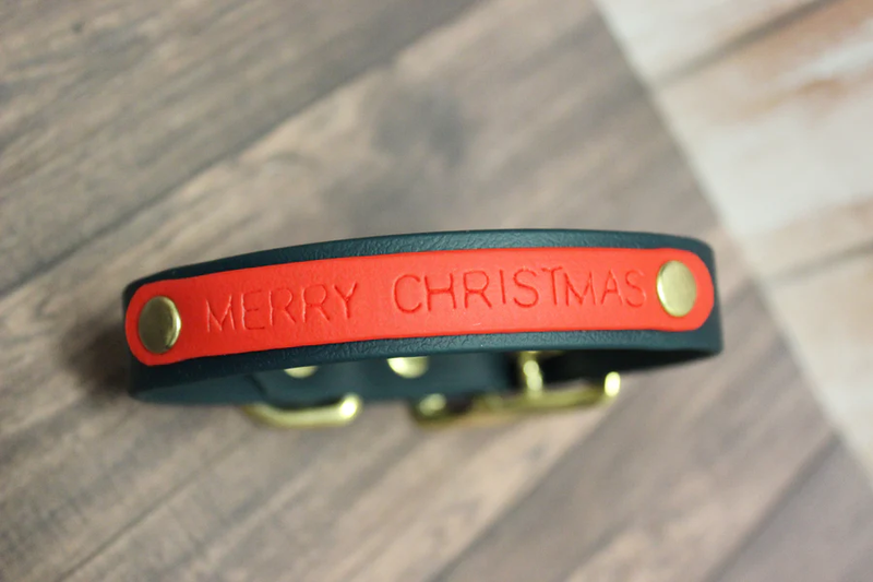 Vgan Dog Merry Christmas Collar 3/4" Solid Brass