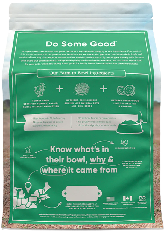 Open Farm Homestead Turkey & Ancient Grains Dry Dog Food 22lbs